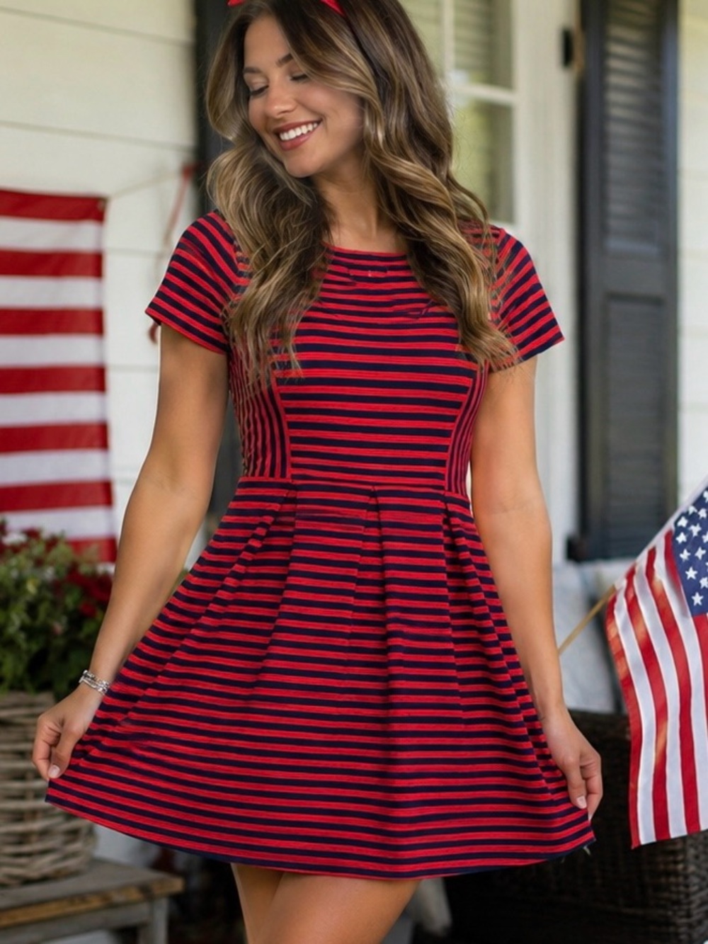 Madewell Red & Navy Striped Fit & Flare Pocket Dress Size 6 Patriotic Coastal